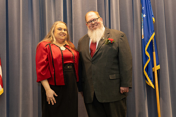 Sue and I on the stage.